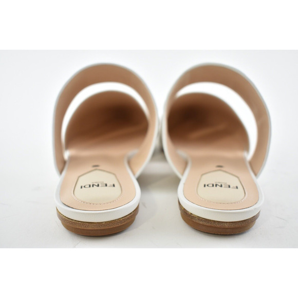 Fendi Motif FF Logo Snow White Leather Pointed Toe Ballerina Ballet Mule Flat 37 - Picture 11 of 12